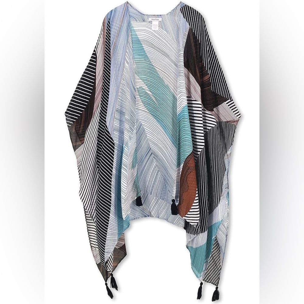 Moss Rose OS cover up kimono cardigan shawl  boho chic multi color tassel